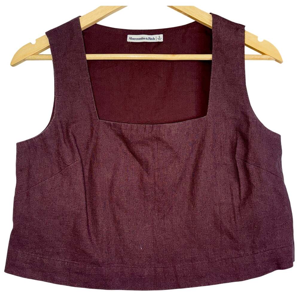 Abercrombie & Fitch Brown Linen Square Neck Cropped Vest Tank Top Womens Size S